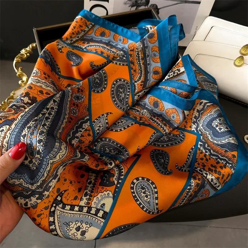 Floral Silk Imitation Scarf for Lady Neckerchief Bandanas Foulard Shawls Wraps Female Hairbands Fashion Floral Scarves
