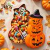 Candy Jar with Secure Lid Halloween Pumpkin Tin Box, Stacked Shaped Metal Treat Container Storage Lid, Orange Tinplate Case for Trick or Party Favors