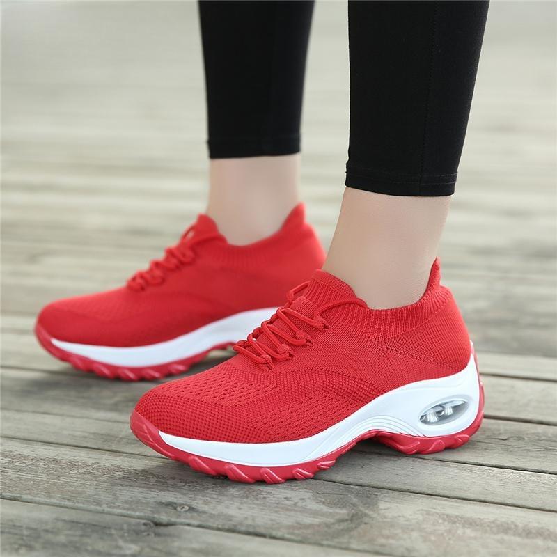 Fashion Women Platform Shoes Knitted Mesh Casual Sneakers Lace-up Outdoor Shoes for Walking Traveling Shoes