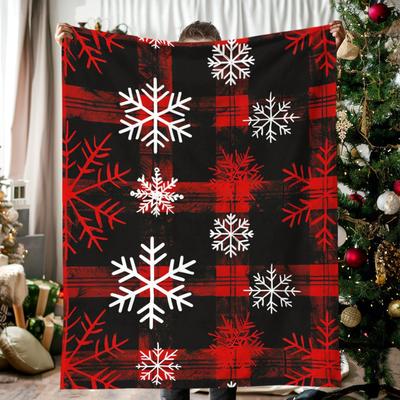 1 Stück Rot & Schwarz Schneeflocken-Plaid Decke, Sofa, Bett, Reise, Mittagspause, Flanelldecke.
