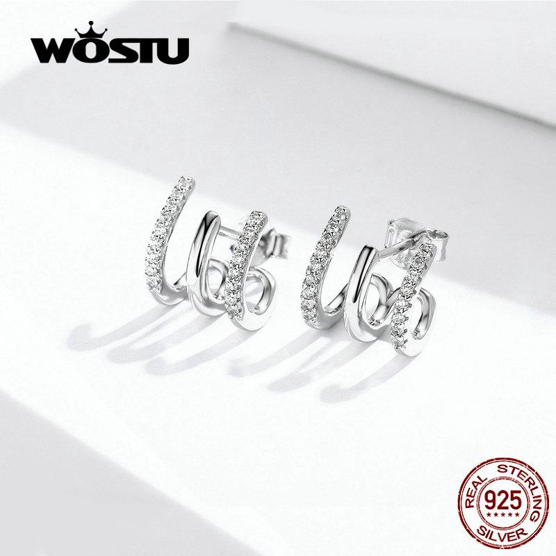 WOSTU New Arrival 100% Real 925 Silver Love Rotation Stud Earrings Cute Square Zircon Earrings For Women CQE585