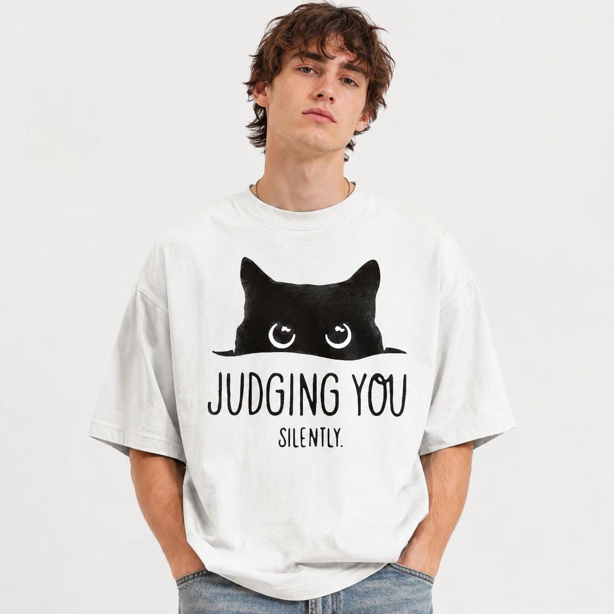 A Humorous Short-Sleeve Shirt Featuring a Cat, with a Minimalist Design XL