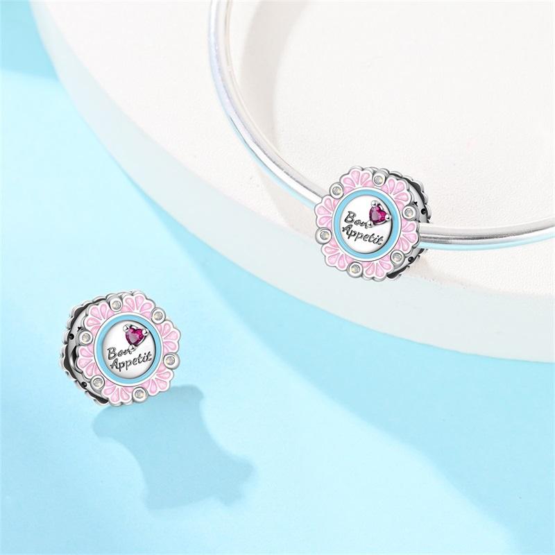 Copper Pink Tableware Fork Plate Security Chain Charms Beads Pendant For Original Bracelet Woman Girl Jewelry