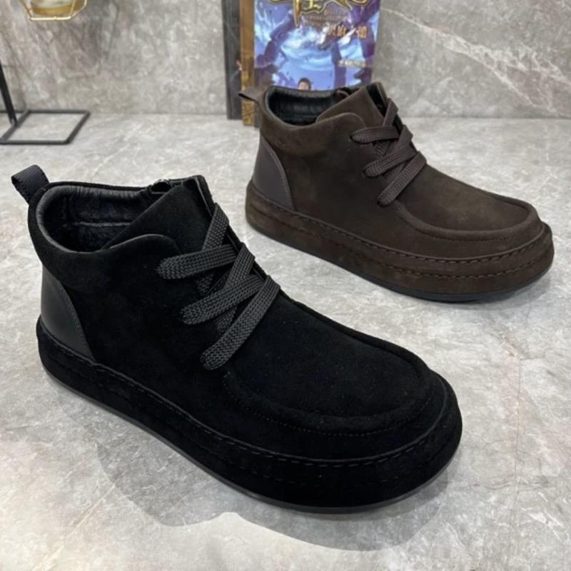 Fashion Mens Casual Cotton Shoes Comfortable Platform Ankle Boots Winter Suede Leather Board Shoes with Fur Man Walking Sneakers