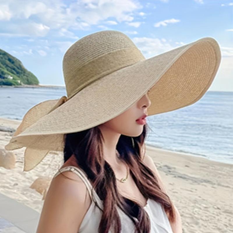 Strand Strohhüte Mode Breiter Rand UPF 50+ UV Sonnenschutz Outdoor Reisekappen Lässig Damen Faltbar Übergroß Visierhut