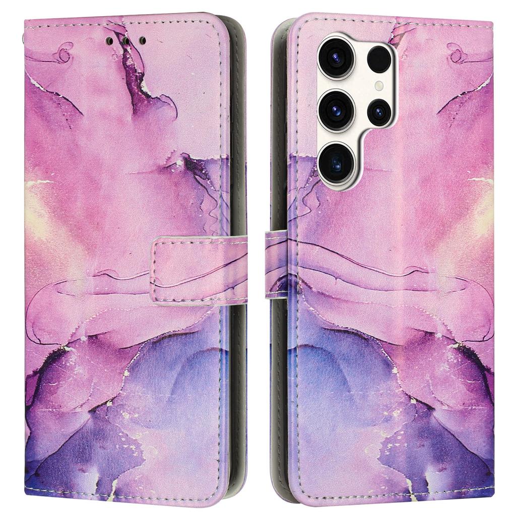 Für Samsung Galaxy S24 Ultra Ständer Hülle Marmormuster PU Leder Brieftasche Handyhülle mit Handschlaufe