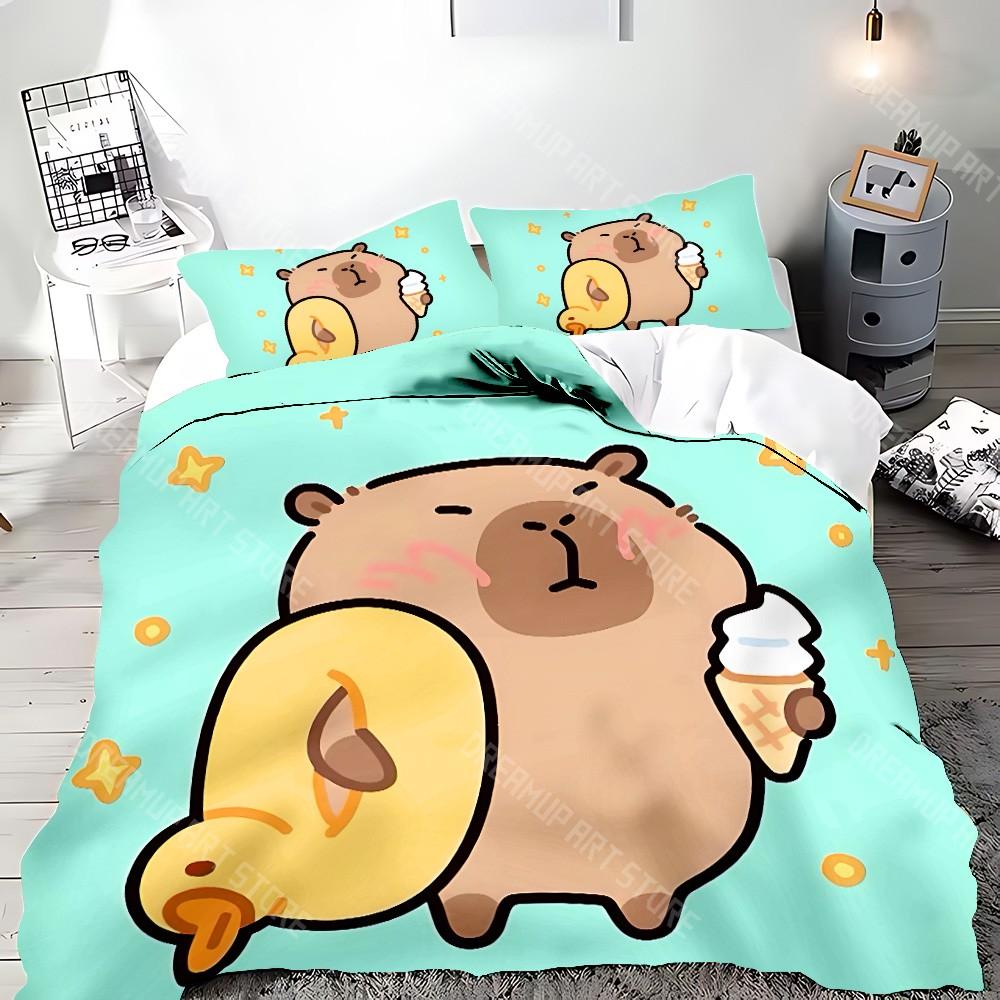 Cute Cartoon Capybara Duvet Pillowcase Bedding Set Adult Boy Girl Bedroom Decoration Children Gift Single Double Large Size