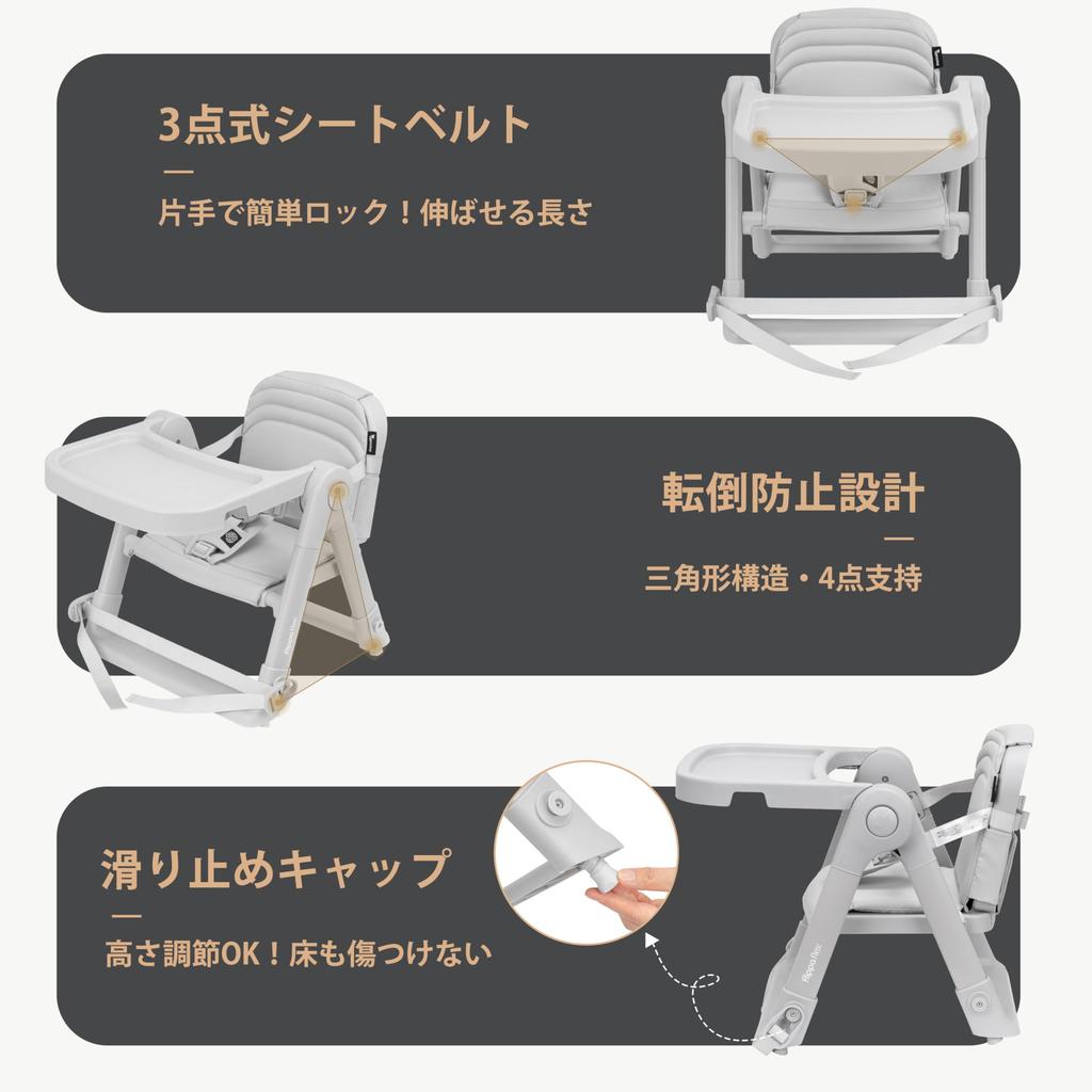 Apramo Folding Baby Chair, Suitable for Babies, Toddlers, and Outdoor Use, with Non-Slip Design and Durable Safety Belt (Flex/White)