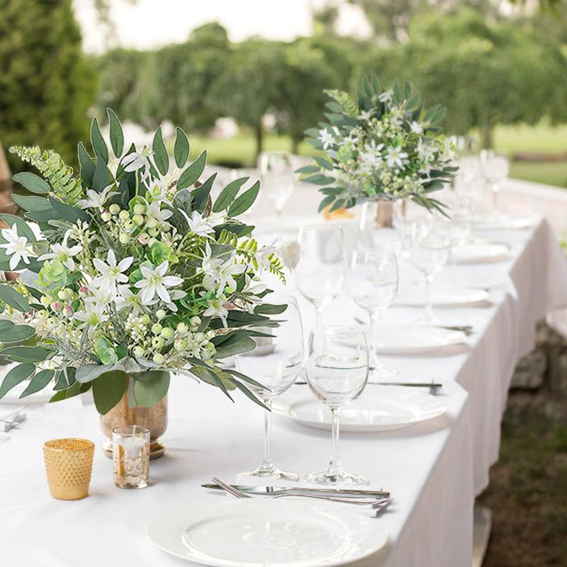 Mixed Artificial Flowers Bouquet with Eucalyptus Leaves And Silver Willow Cuttings for Wedding Floral DIY Home Decor