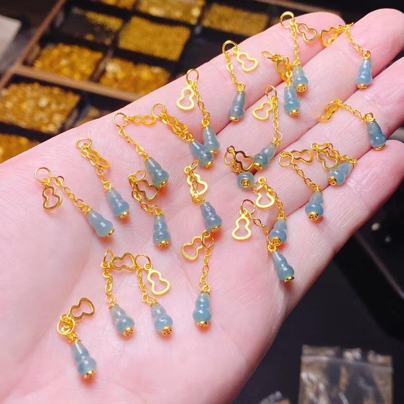 Blue Water Jade Tassel Gourd Pendant Bracelet - Handmade DIY Accessory