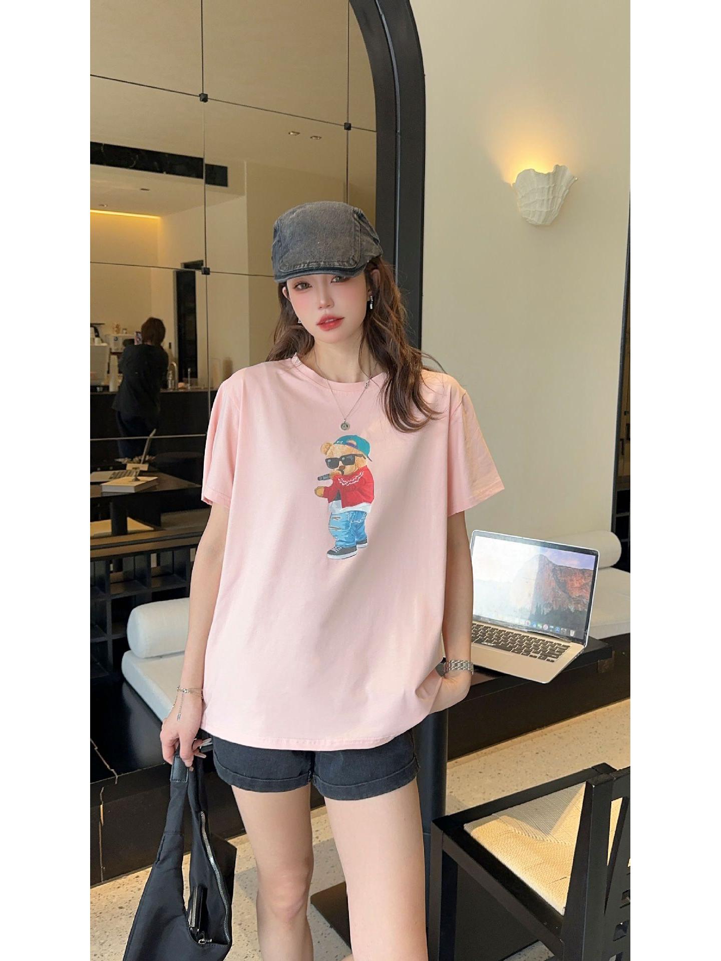 

Women s Little Bear Cartoon Print Round Neck Slimming T-shirt - Summer 2025 Collection One Size (for 90-150 jin)
