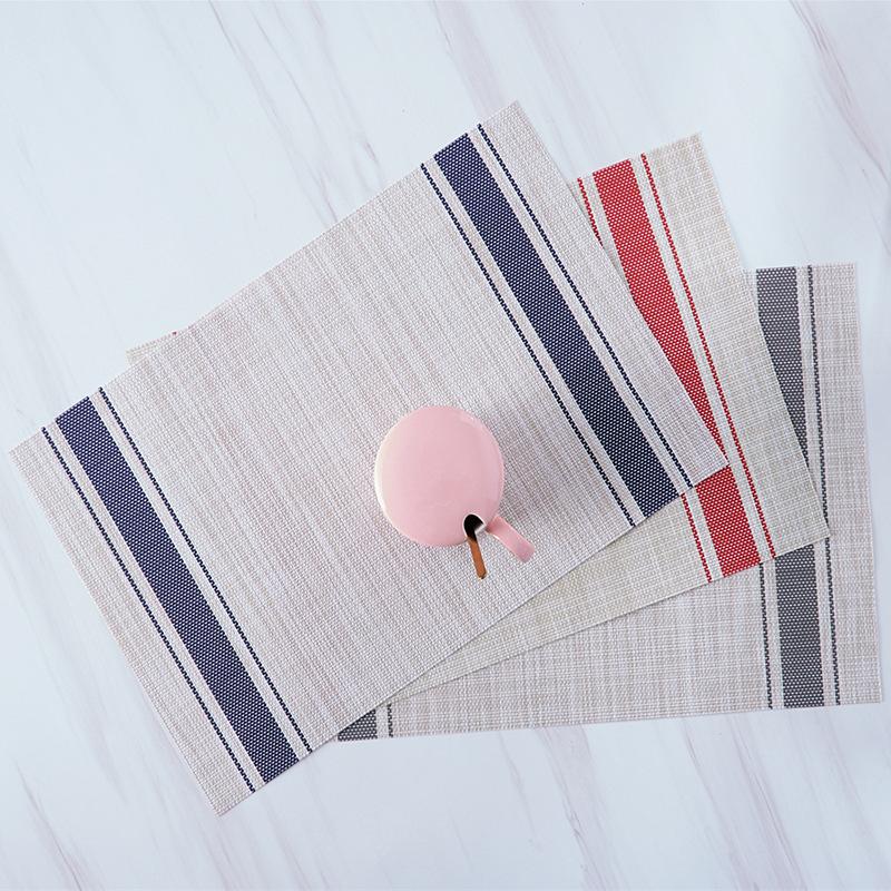 6/4 buc. Față de masă dreptunghiulară Teslin cu dungi duble PVC, Decor pentru masă de sufragerie de uz casnic, Suport pentru bol, Izolație termică, Covoraș antiderapant