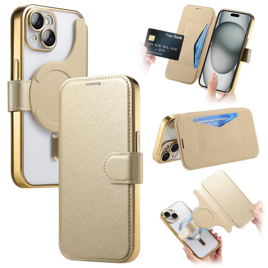 For iPhone 15 Plus Case Compatible with MagSafe Detachable Leather Phone Cover with Lens Film