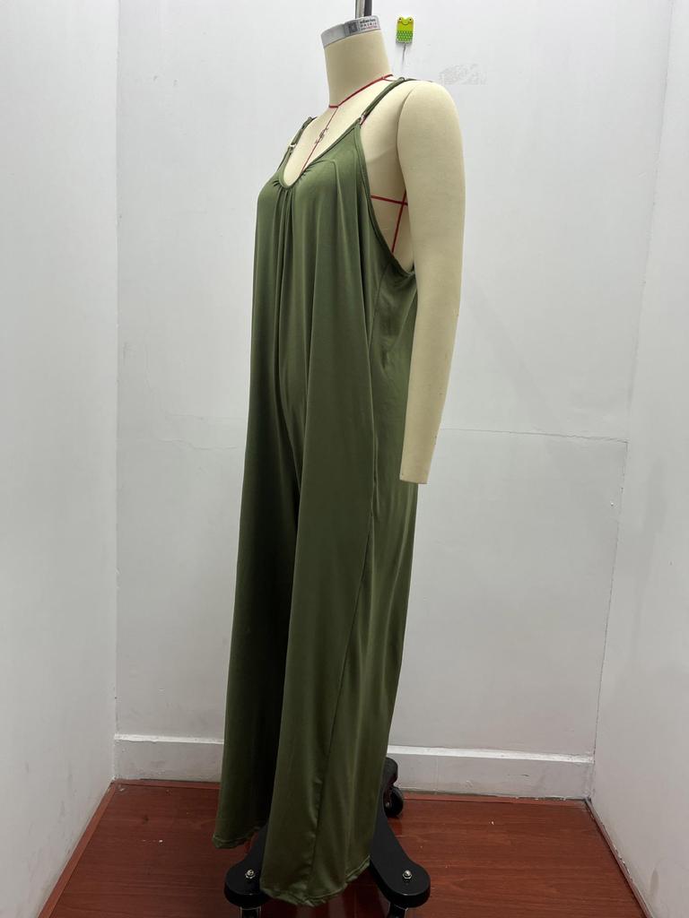 2026 Sommer Damen einfarbiger Jumpsuit mit aufgesetzten Taschen und Trägern - Lockere lässige Passform lange Hosen