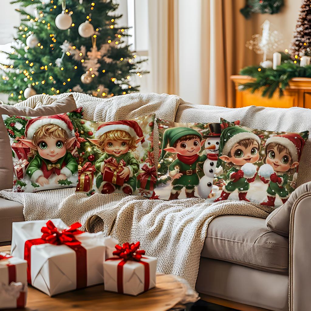 45X45Cm Christmas Elf Pillowcase Bedroom Sofa Cushion Cover 100% Polyester Living Room Cushion Pillowcase Home Decor