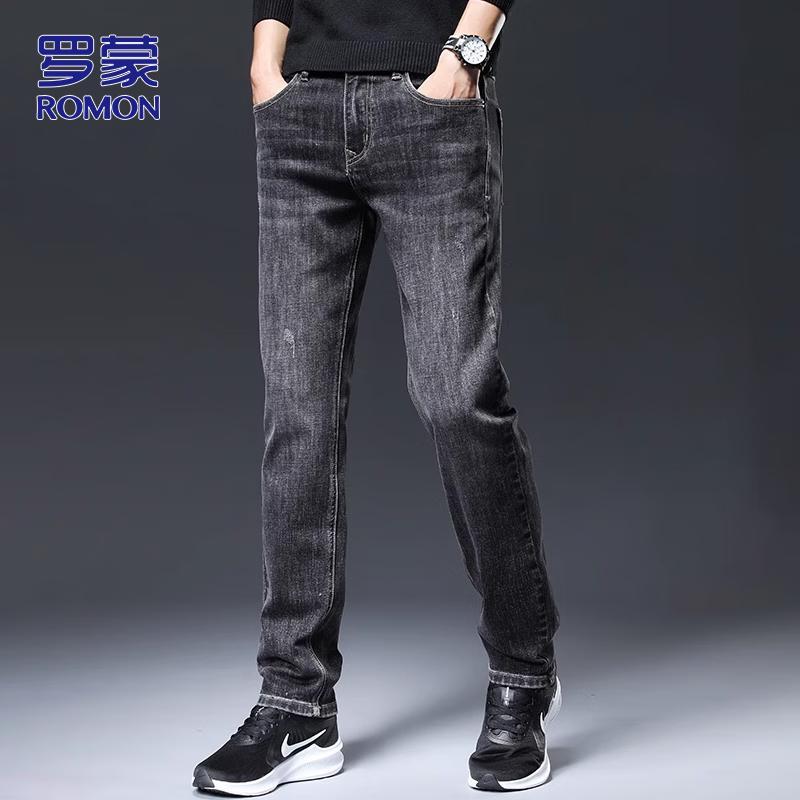 ROMON Men's Autumn/Winter Casual Loose Straight-Leg Stretch Jeans