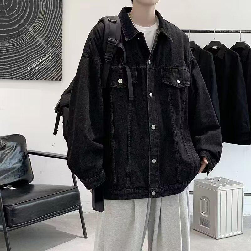 Trendy denimjakke i Hong Kong-stil for menn – løs passform, retro arbeidsklær for vår og høst