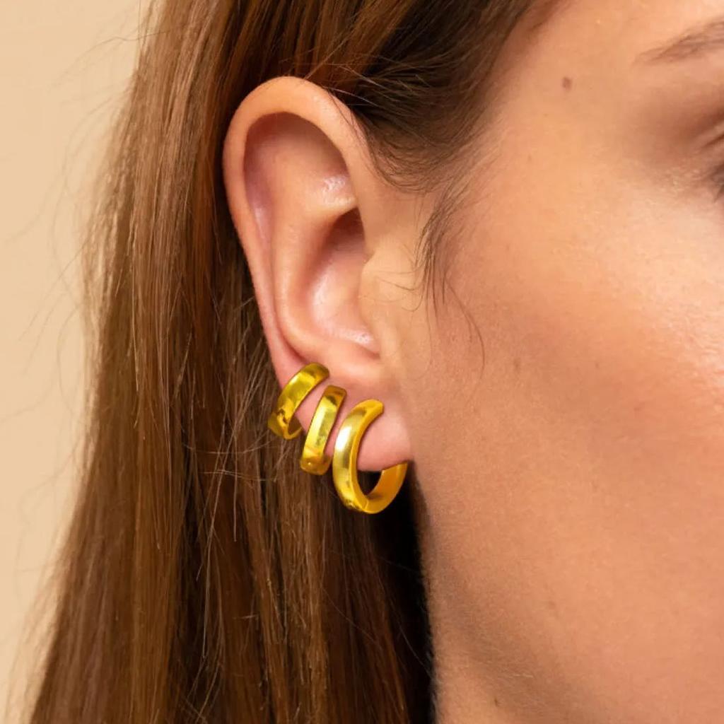 3pcs C-shaped Hoop Earrings for Women,Gold Plated Stainless Steel Earrings,High Polish Geometric Jewelry Gifts