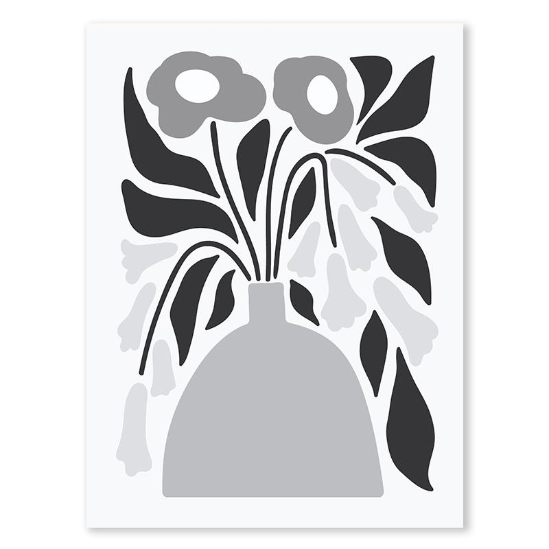 Portrettkunst Linjekunst Veggkunst Abstrakt Fargeblokk Bladplakat Svart og Hvitt Nordisk Lerretsmaleri For Stuedekorasjon