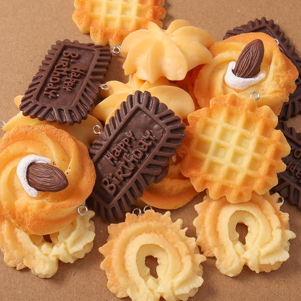 4Pcs Resin Simulation Waffle Cookies Biscuits Charms Pendants For Jewelry Making Necklace Earring Diy Handmade Accessories