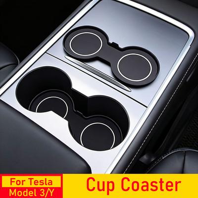 Water Cup Holder Mat For Tesla Model Y Juniper Launch Model 3 Highland Cup Coaster Pad Slot Center Console Organizer Accessories