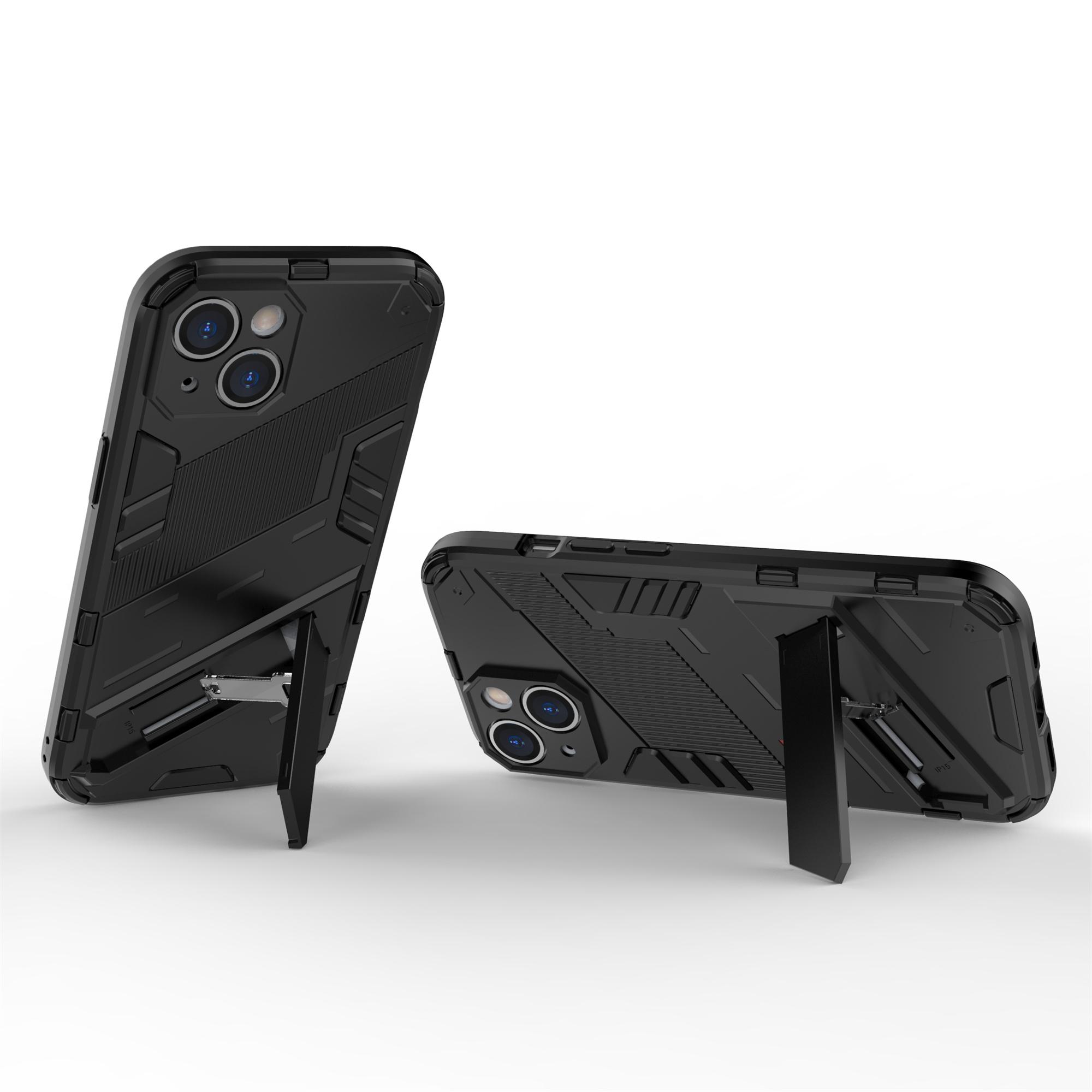 

For iPhone 15 Drop Protection Phone Case PC+TPU Back Cover with Kickstand Grey