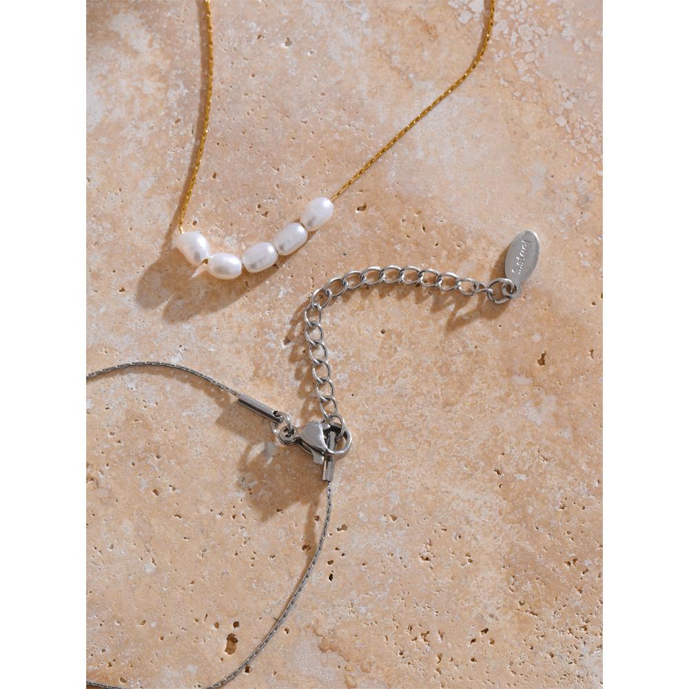 Yhpup Natural Freshwater Pearls Stainless Steel Chain Necklace for Women Waterproof Chic Fashion Collar Jewelry Gift Waterproof