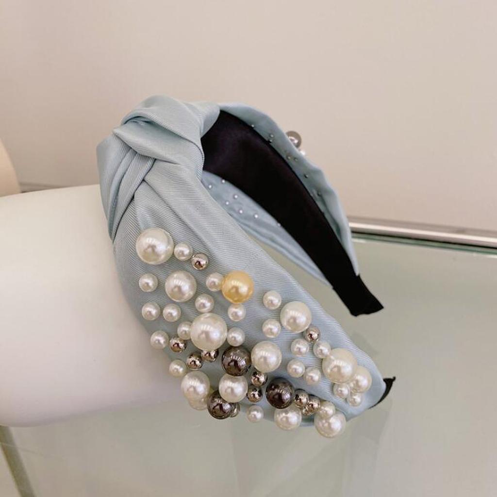 PROLY Nouveaux Accessoires de Cheveux Mode Femme Serre-tête Large sur le Côté Mélange Perles Baroque Bandeau pour Adulte Nœud Central Coiffure
