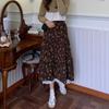 Spring Vintage Lace Trim Floral Midi Skirt for Women - High-Waist A-Line Full Flared Drape Half Skirt