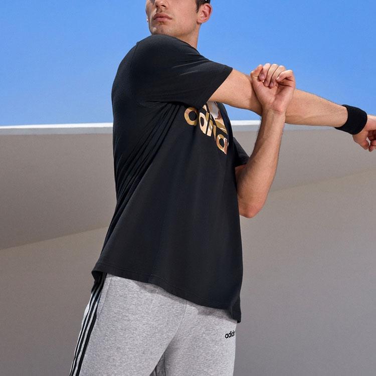 Adidas Alphabet Big Logo Print Crew Neck Sports Short Sleeve T-Shirt Men Tops Black GK9636