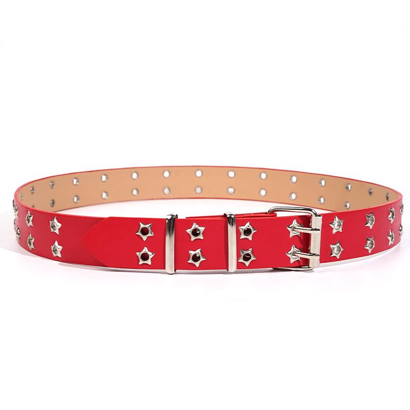 Korean Punk Star Double-Breasted Eyelet Leather Belt