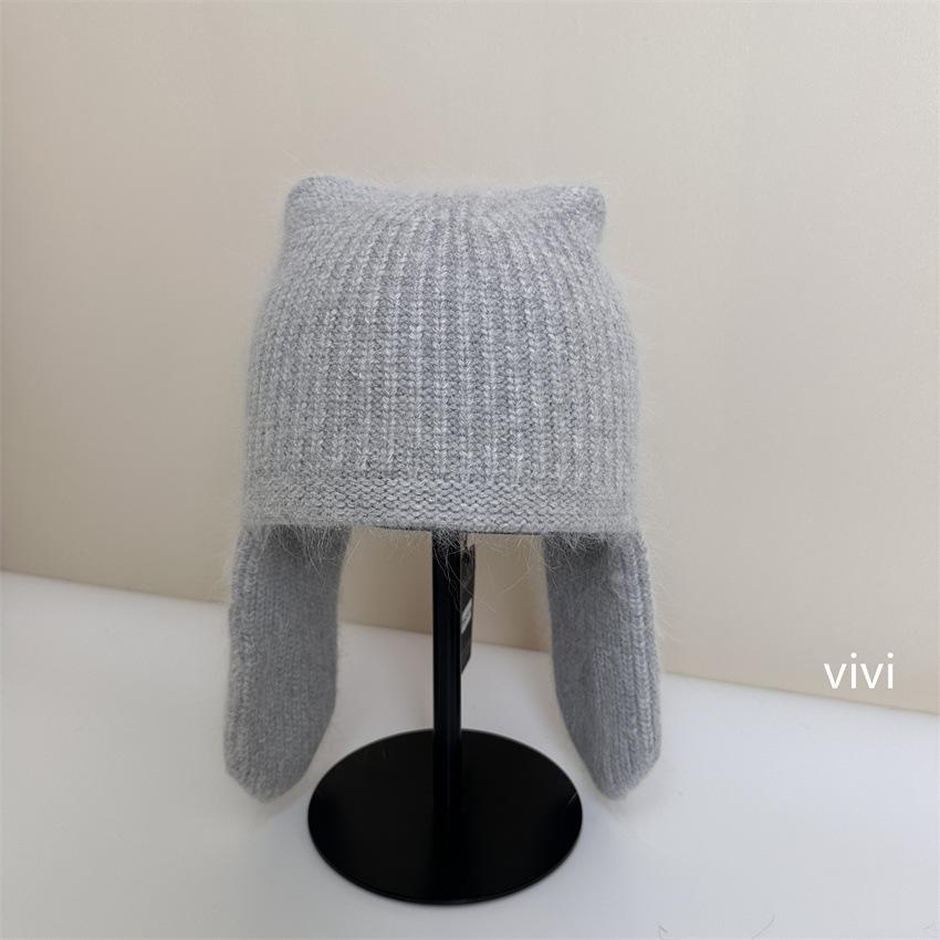 Atmospheric rabbit fur knitted wool hat women's new autumn and winter warm ear protection hat cold-proof bag head hat