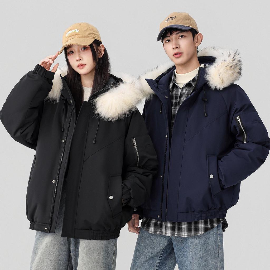 Unisex High-End Winter Trench Coat with Fur Collar, Casual Trendy Thickened Down Jacket