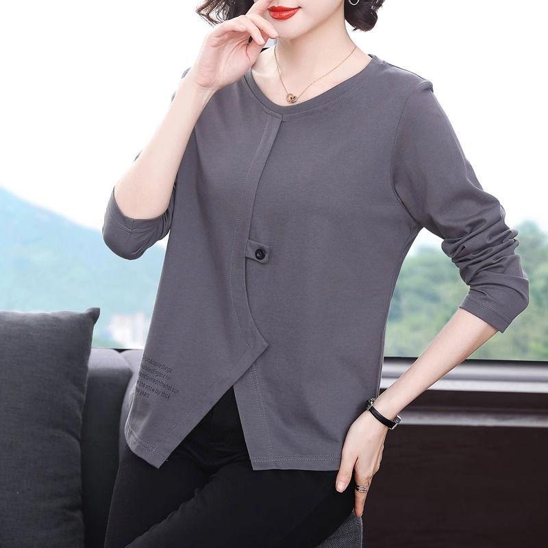 Women's Plus Size Autumn 2025 Irregular Long Sleeve Top for Middle-Aged Moms