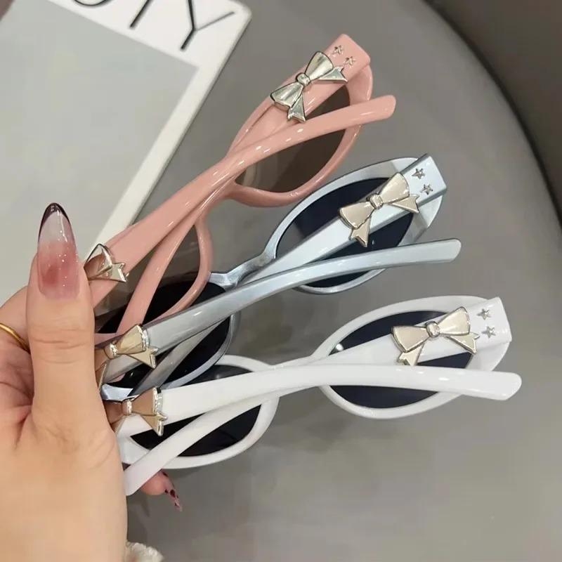 Retro Oval Bow Sunglasses Women Fashion Y2K Small Oval Frame Sun Glasses Brand Designer Glasses Outdoor Leisure UV400 Eyewear