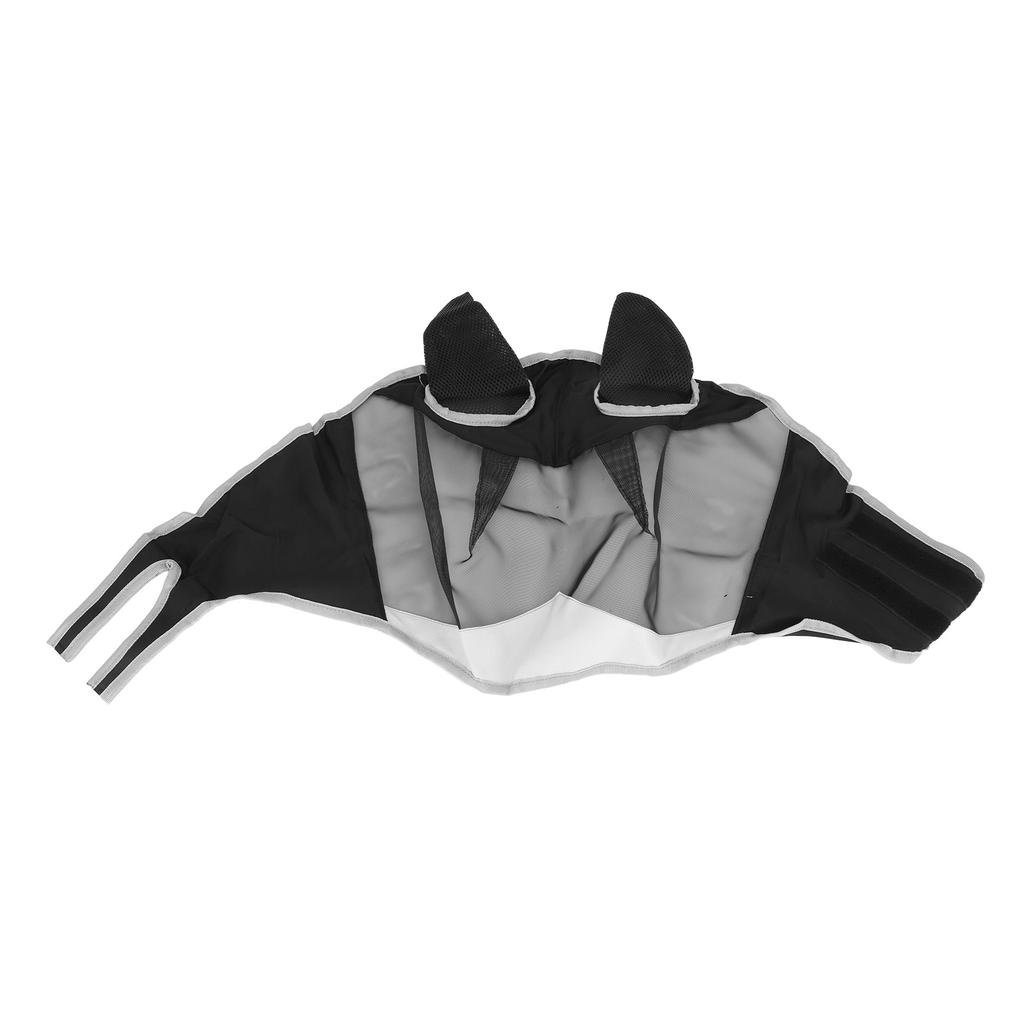 Horse Face Cover Fine Mesh Fly Guard Breathable Prevent Bites with Ears Long Nose Black with Gray M