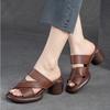 Hollow Out Oddychające kapcie na wysokim obcasie Prawdziwej skóry Peep Toe Casual Slajdy Wszechstronne buty damskie