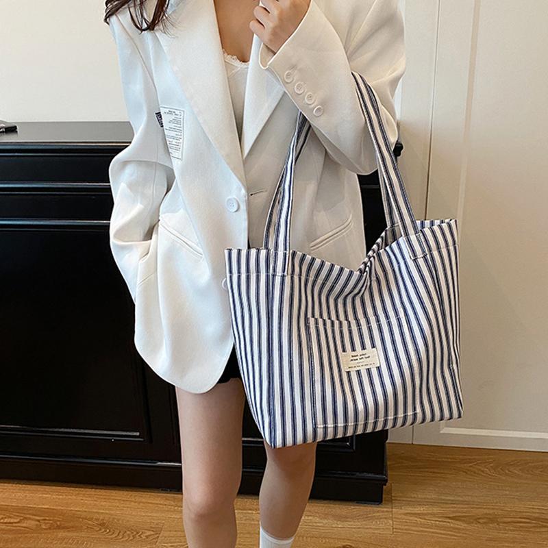 Korean Striped Shoulder Bag Large-Capacity Versatile Casual Tote Bag For Women