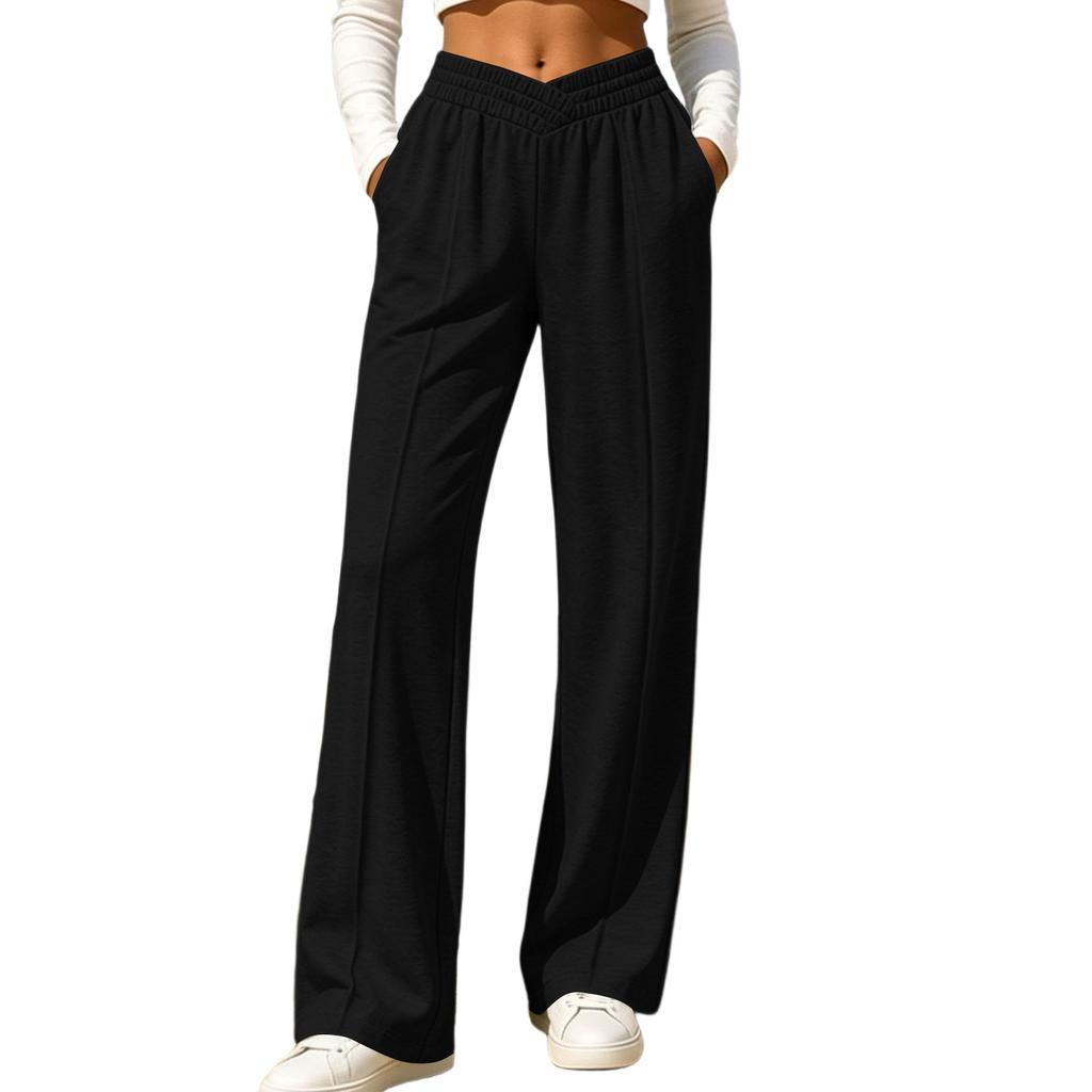 Women's Casual Cross Waist Wide Leg Sweatpants with Pockets