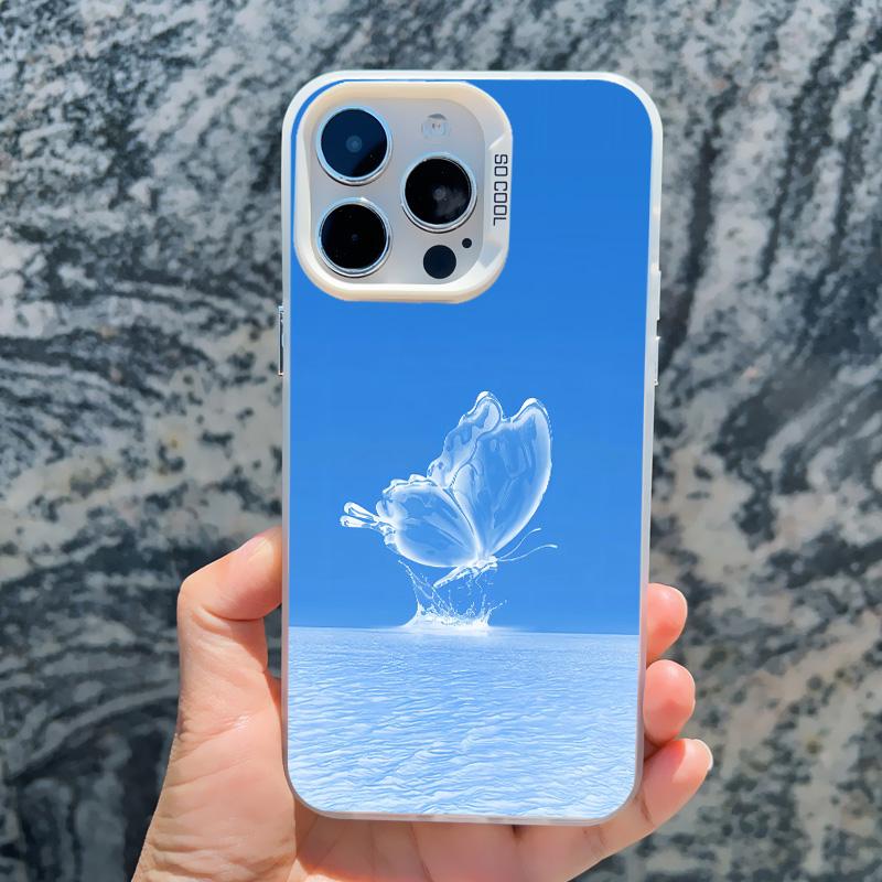 Blue Butterfly Ocean Waves Phone Case For iPhone 14 13 12 11 Pro Max 16 15 Pro Max 13 Mini 16 15 14 Plus Shockproof Laser Covers