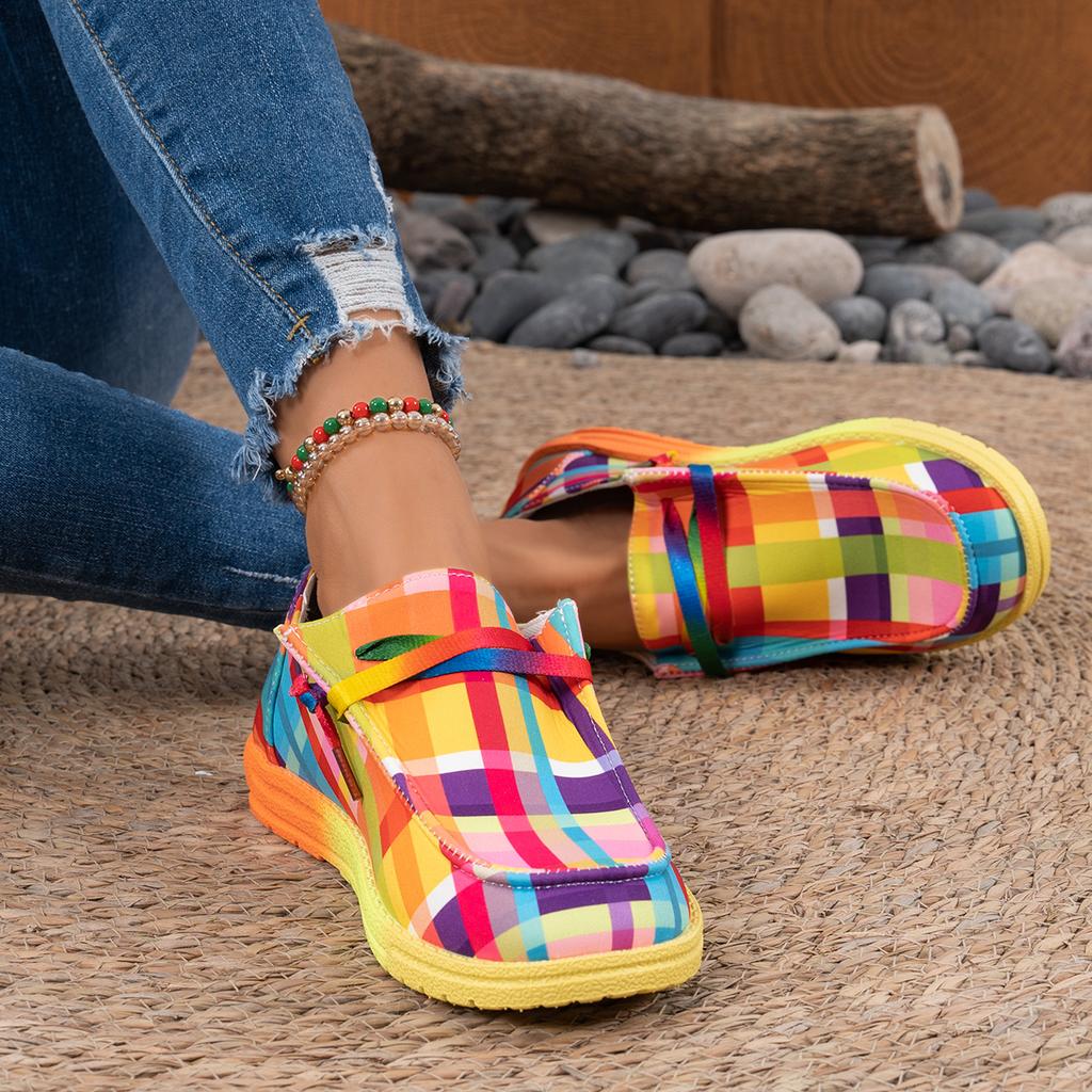 Fashion Women Flats Ethnic Rainbow Canvas Shoes Autumn New Casual Daily Flat Loafers Shoes Ladies Round Toe Multi-Color Sneakers Women