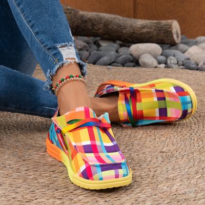 Zapatos Planos de Moda para Mujer Punta Redonda Multicolores Zapatillas de Lona Étnicas Arcoíris para Mujer Otoño Nuevos Zapatos Planos Casuales Diarios Mocasines Zapatos para Dama
