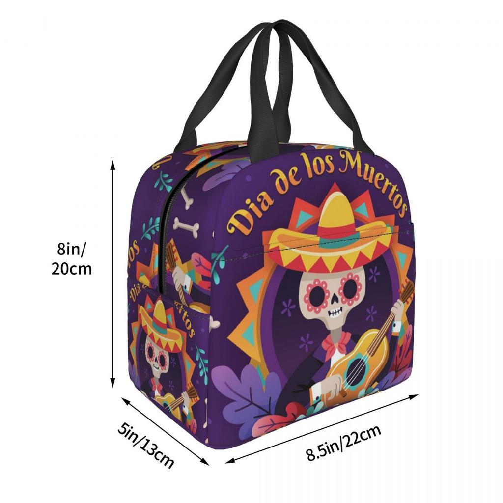 Mexican Sugar Skulls And Flowers Insulated Lunch Bag for Women Children Portable Food Boxes Thermal Lunch Box Tote