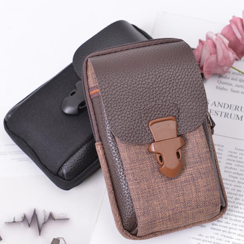 Men's PU Leather Double Zipper Phone Bag Waist Bag Hip Bag Small Bag Sports Waist Bag Coin Purse