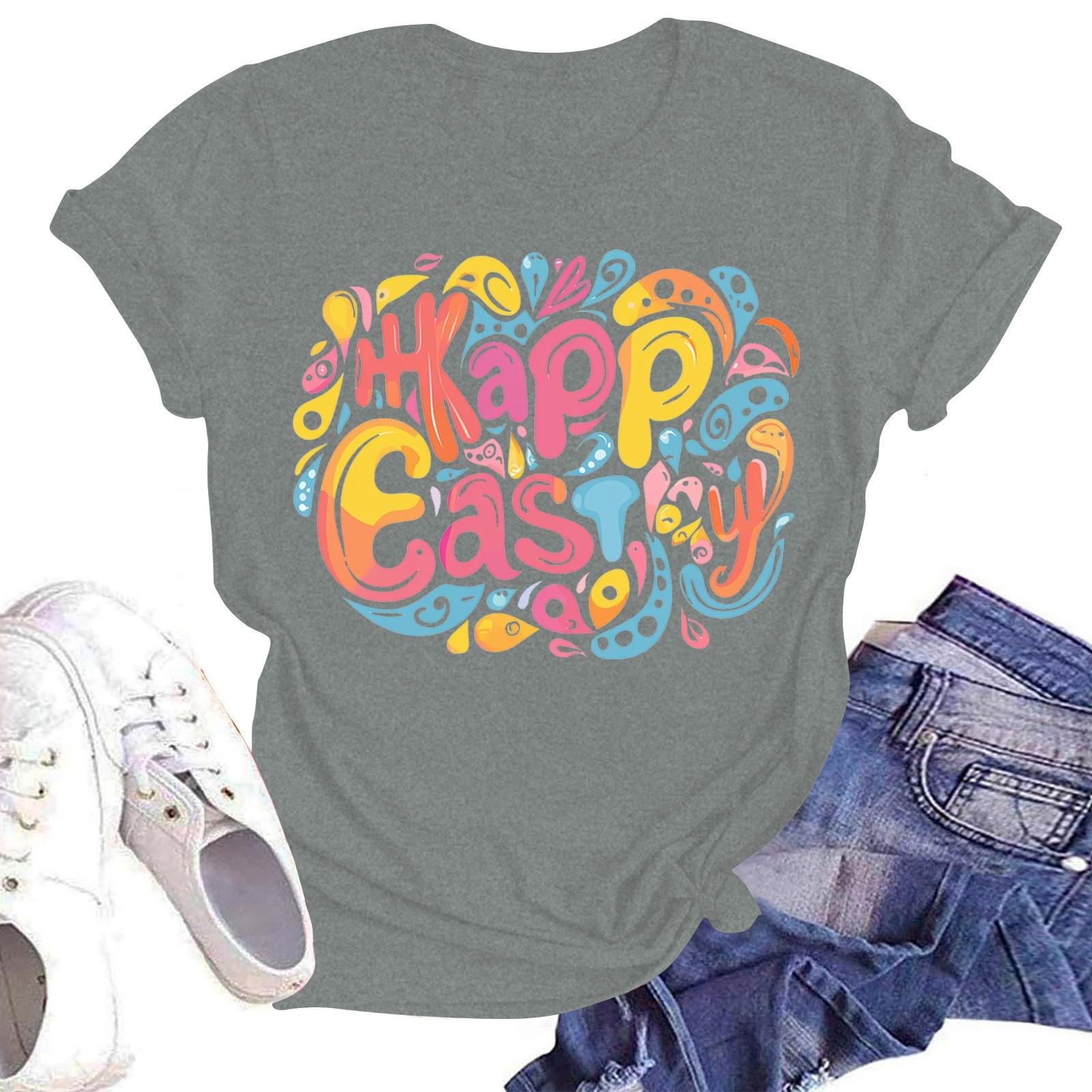 

Женская повседневная модная уличная футболка с коротким рукавом и принтом в виде Пасхи S