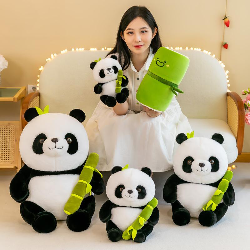 Simulation bamboo tube giant panda doll panda hall souvenir doll plush toy bamboo shoots panda mascot