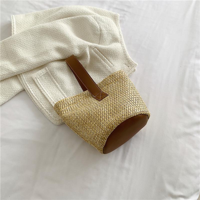 

2025 Новый тренд Сумка-ведро через плечо Маленькая свежая сумочка Студенческая плетеная сумка Мори Пляжная соломенная сумка Женская хаки