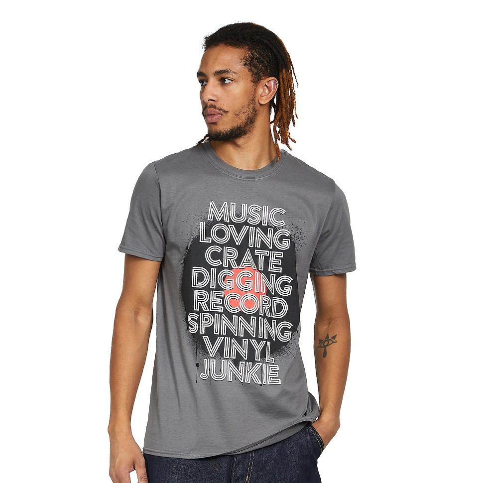 Vinyl Junkie Music Loving Crate Digging T-Shirt Grey L