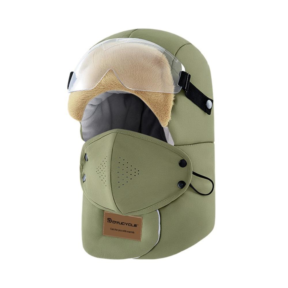 

With Glasses Riding Plush Hat Windproof Warm Ski Hat Soft Winter Mask Hat Women/Men темно-зелений колір
