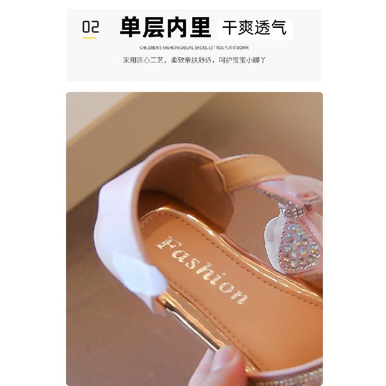 Princess shoes for girls2026Summer new style rhinestone soft-soled non-slip bowknot fashion half-sandals for children with crystals
